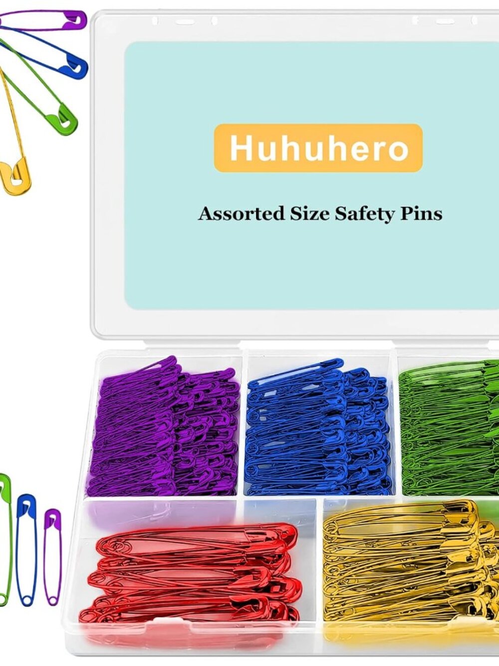 340 Pack 5 Colors Safety Pins Assorted, 5 Different Sizes Clothes Pin Bulk